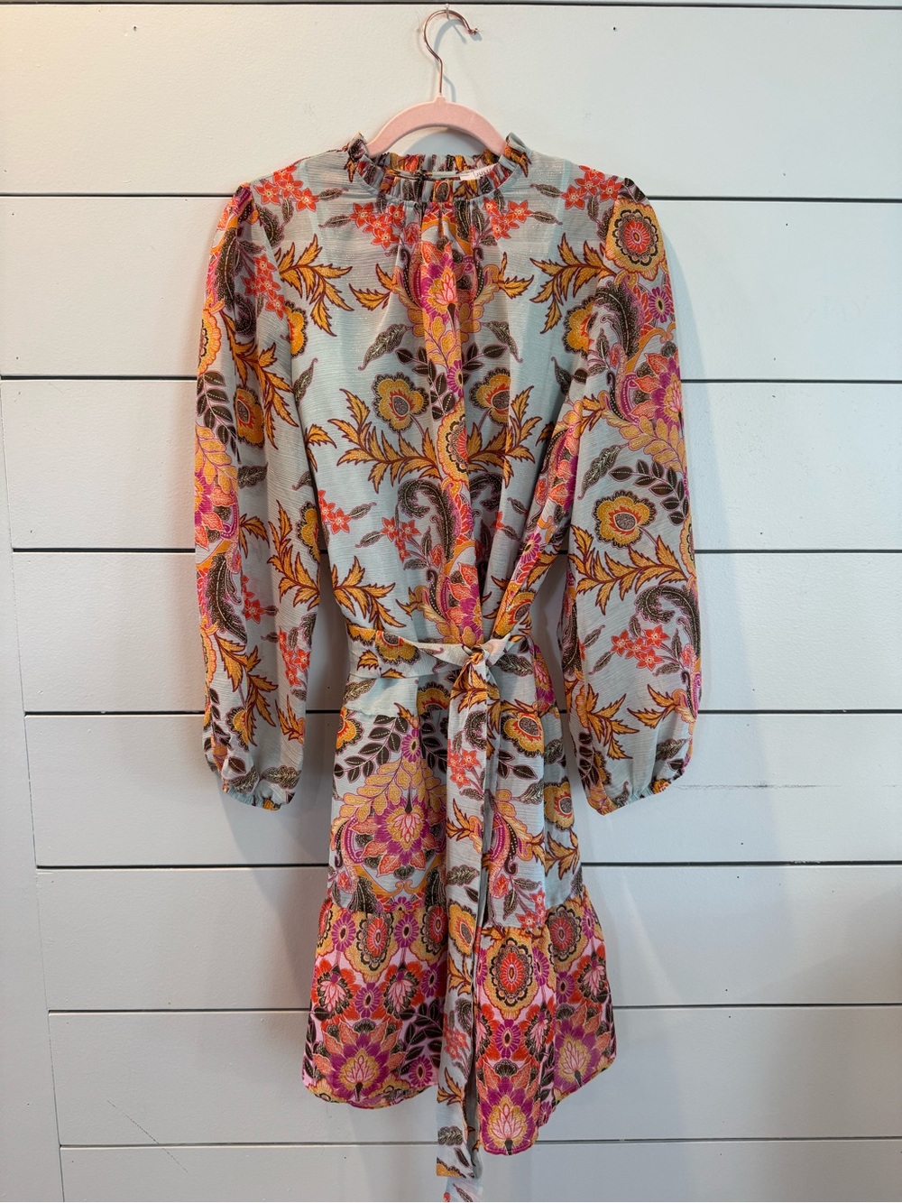 Floral Long-Sleeve Tie-Waist Dress